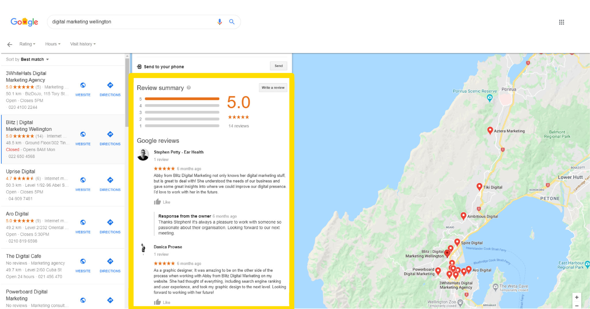 Image showing where and how reviews appear in Google My Business