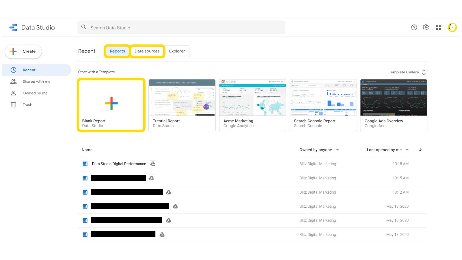 Image showing the inside of Google Data Studio