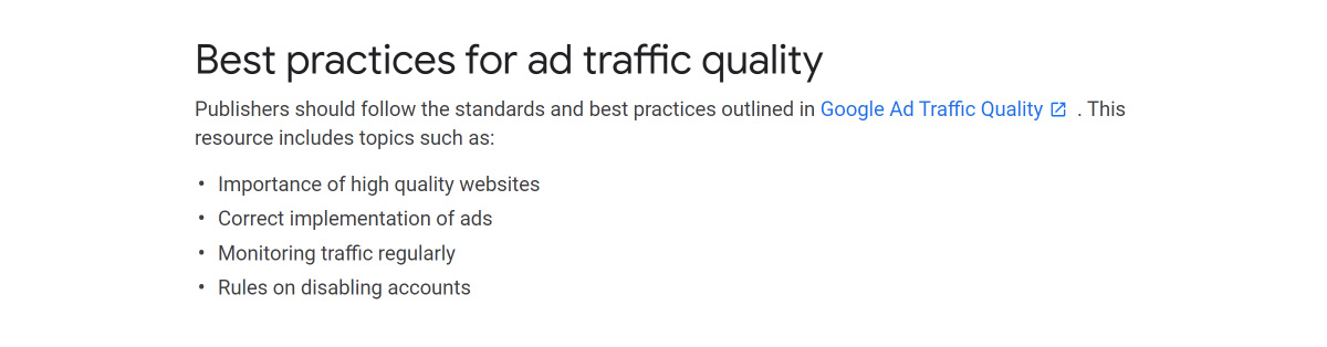 Google's "best practices for ad traffic quality"